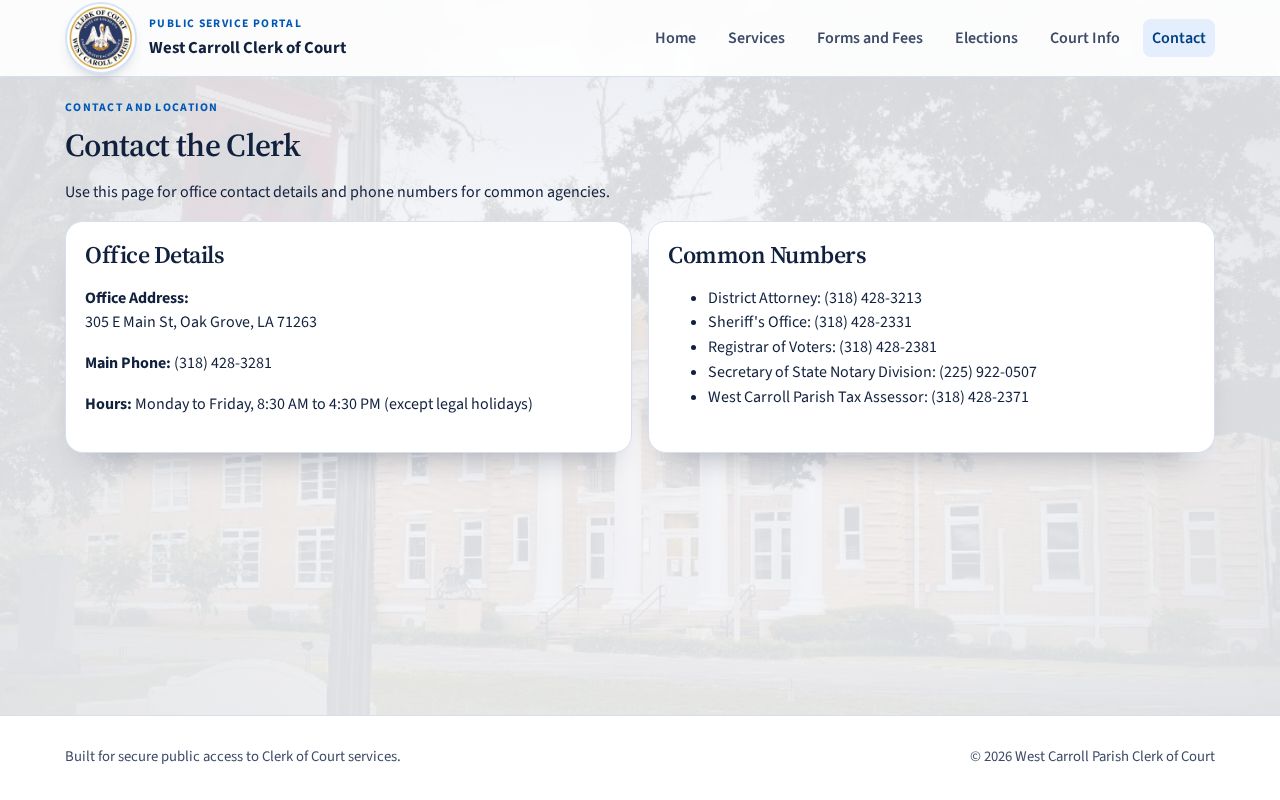 West Carroll Clerk of Court contact page